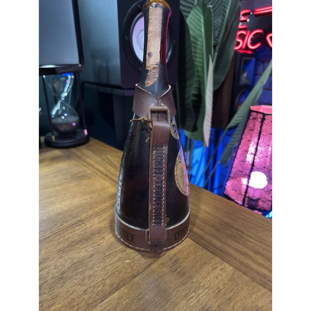 Vintage George Dickel Tennessee‎ Whiskey Souvenir Bottle W Leather Harness 1964